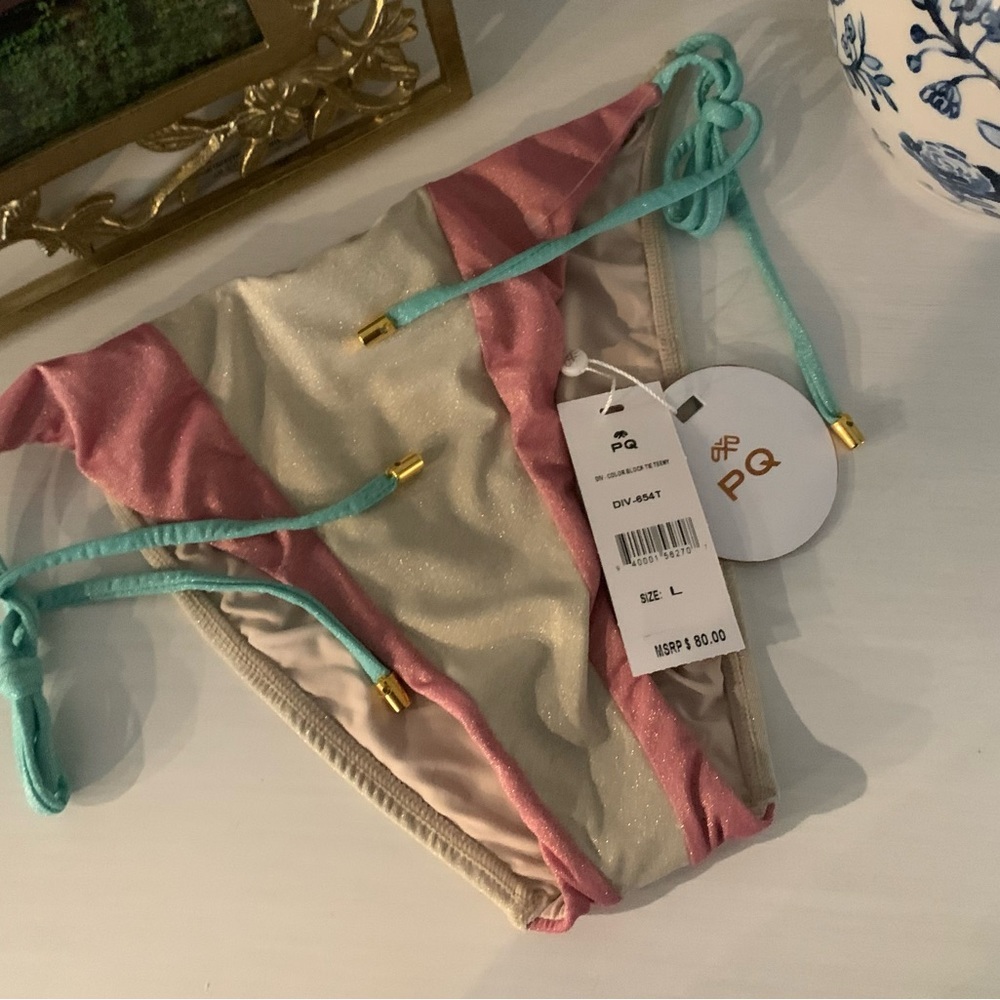 NWT PQ SWIM DIVINE SHIMMER TIE‎ TEENY CUT BOTTOMS